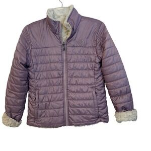 The North Face Girls Reversible Mossbud Swirl Jacket Purple Fleece Large 14/16